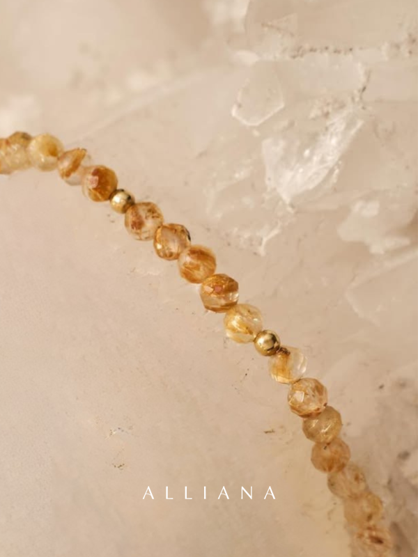 Pulsera Cuarzo Rutilado con Citrino Oro 18k