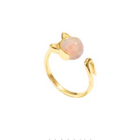 Anillo Gatito en Oro Amarillo 18K con Cuarzo Natural