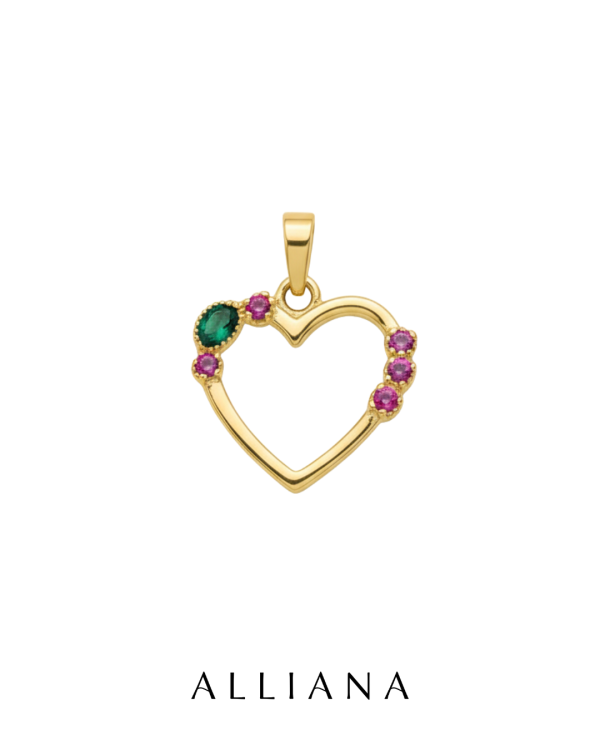 Dije Dualité en Oro Amarillo 18K con Esmeralda y Turmalinas Rosas