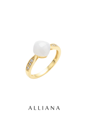 Anillo Cuarzo Blanco en Oro Amarillo 18K