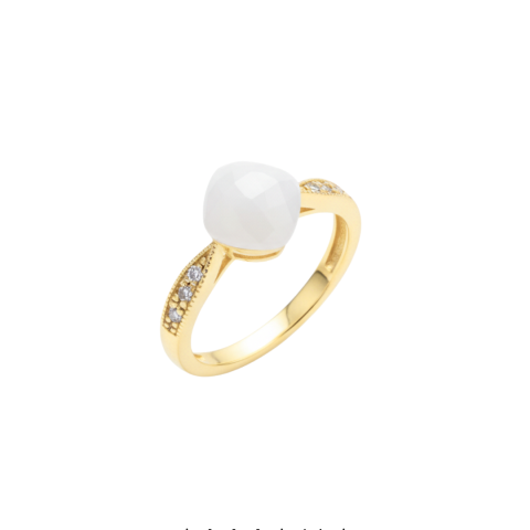 Anillo Cuarzo Blanco en Oro Amarillo 18K