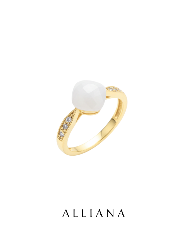 Anillo Cuarzo Blanco en Oro Amarillo 18K