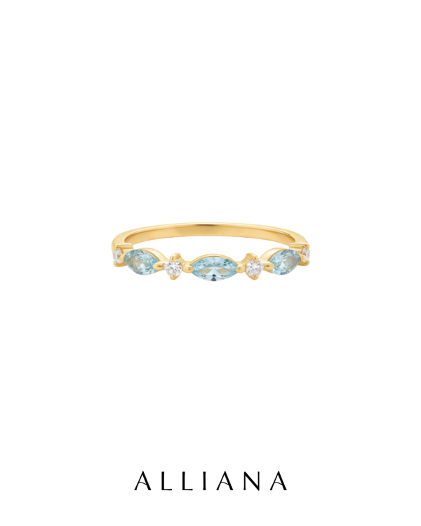 Sortija Uri en Oro Amarillo 18K con Topacios Azules y Moissanites