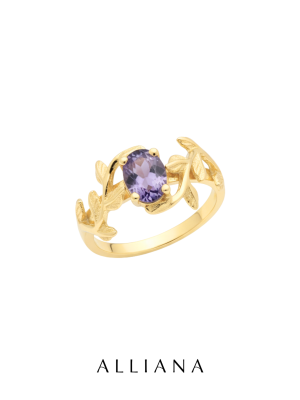 Anillo Hojas Tanzanita en Oro Amarillo 18K