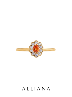 Mini Lady Di en Oro Amarillo 18K con Zafiro Naranja y Moissanites