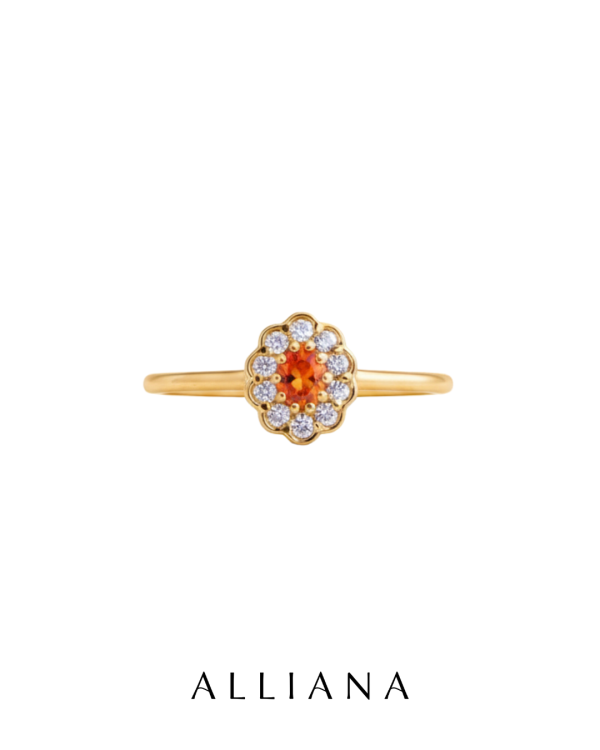 Mini Lady Di en Oro Amarillo 18K con Zafiro Naranja y Moissanites