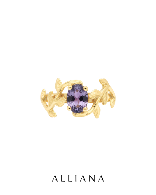 Anillo Hojas Tanzanita en Oro Amarillo 18K