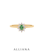 Anillo Emperatriz en Oro Amarillo 18K con Zafiro Verde y Moissanites