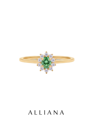 Anillo Emperatriz en Oro Amarillo 18K con Zafiro Verde y Moissanites
