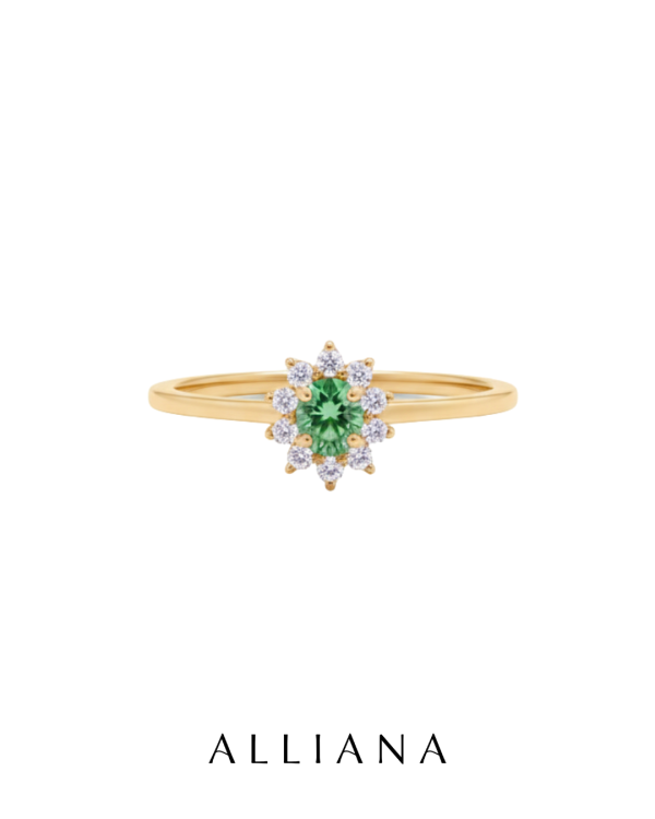 Anillo Emperatriz en Oro Amarillo 18K con Zafiro Verde y Moissanites