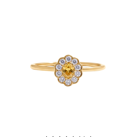 Anillo Mini Lady Di en Oro Amarillo 18K con Zafiro Amarillo con Moissanites