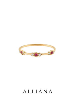 Anillo Lazos en Oro Amarillo 18K con Piedras Naturales y Moissanites