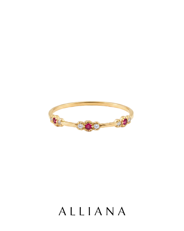 Anillo Lazos en Oro Amarillo 18K con Piedras Naturales y Moissanites