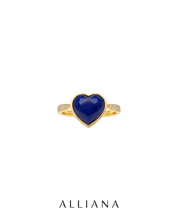 Anillo Sodalita Corazón en Oro Amarillo 18K con Moissantes