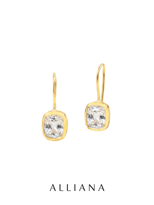 Aretes Cuarzo Cristal Colgantes en Oro Amarillo 18K
