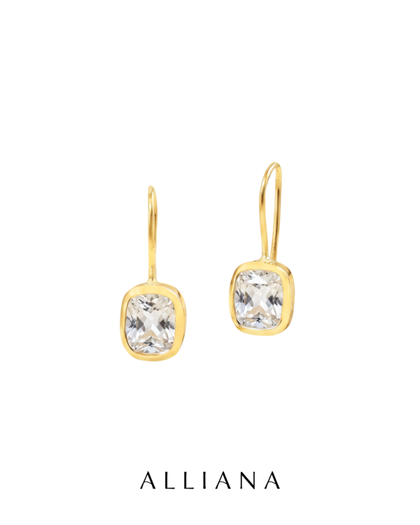 Aretes Cuarzo Cristal Colgantes en Oro Amarillo 18K