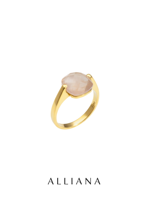 Anillo Promesa Cuarzo Rosa en Oro Amarillo 18K