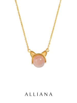 Collar Gatito en Oro Amarillo 18K con Cuarzo Natural