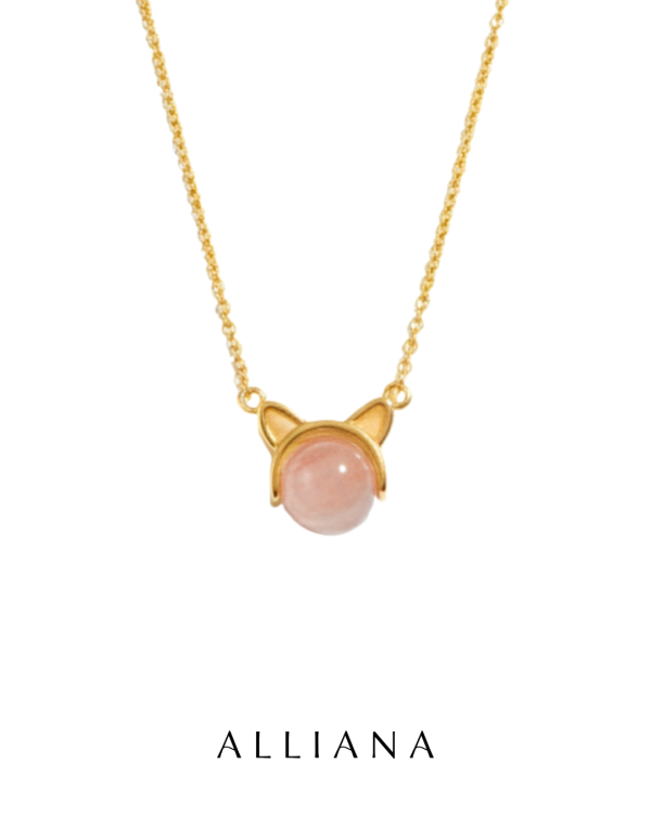 Collar Gatito en Oro Amarillo 18K con Cuarzo Natural