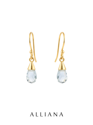 Aretes Colgantes Aguamarina Gota en Oro Amarillo 18K