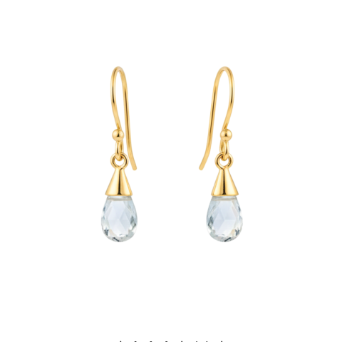 Aretes Colgantes Aguamarina Gota en Oro Amarillo 18K