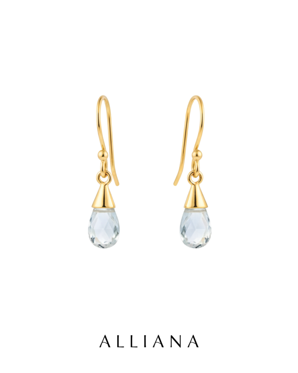 Aretes Colgantes Aguamarina Gota en Oro Amarillo 18K