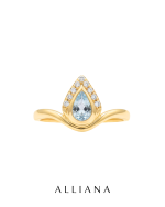 Anillo Aguamarina Gota en Oro Amarillo 18K con Moissanite
