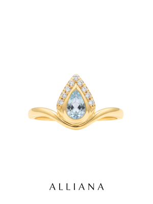 Anillo Aguamarina Gota en Oro Amarillo 18K con Moissanite