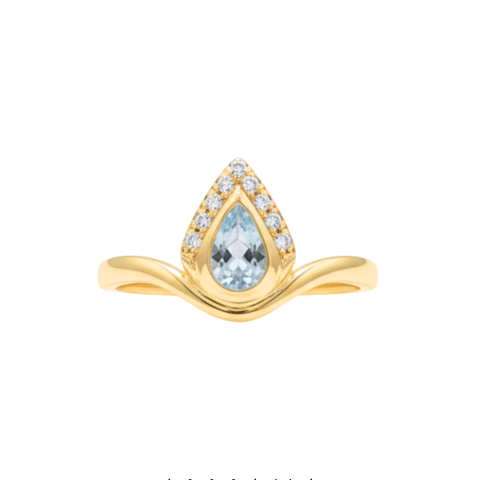Anillo Aguamarina Gota en Oro Amarillo 18K con Moissanite