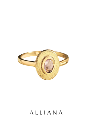Anillo Arenado en Oro Amarillo 18K con Turmalina Rosa