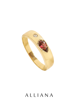 Anillo Turmalina Rosa en Oro Amarillo 18K con Diamante Natural
