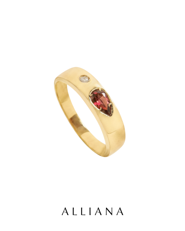 Anillo Turmalina Rosa en Oro Amarillo 18K con Diamante Natural