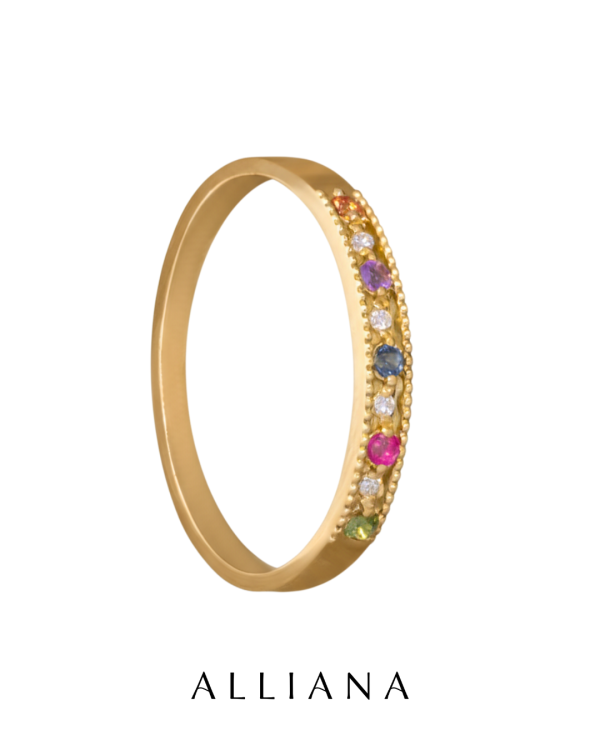 Anillo Eternity en Oro Amarillo 18K con Piedras Naturales