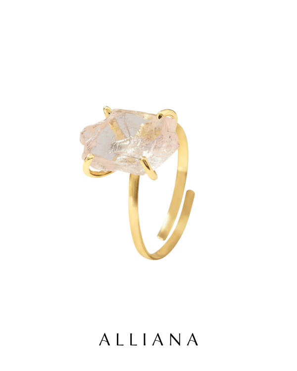 Anillo Kunzita Rustica en Oro Amarillo 18K