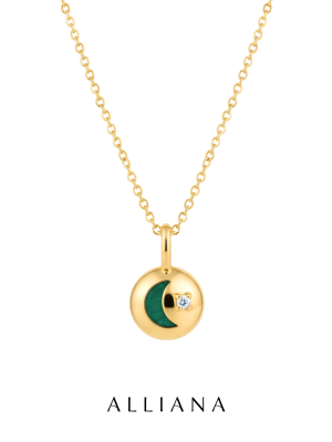 Dije Luna Cabuchón en Oro Amarillo 18K con Moissanite