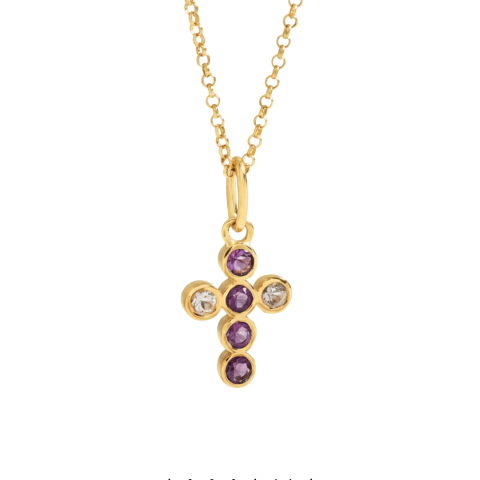 Dije Cruz en Oro Amarillo 18K con Piedras Naturales