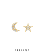 Aretes Estrella y Luna en Oro Amarillo 18K con Moissanites