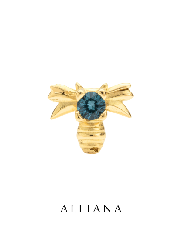 Piercing Abeja Real en Oro Amarillo 18K con London Blue