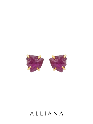 Aretes Rubí Rustico en Oro Amarillo 18K