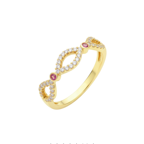 Anillo Infinito con Rubí y Moissanites en Oro Amarillo 18K