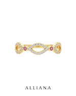 Anillo Infinito con Rubí y Moissanites en Oro Amarillo 18K