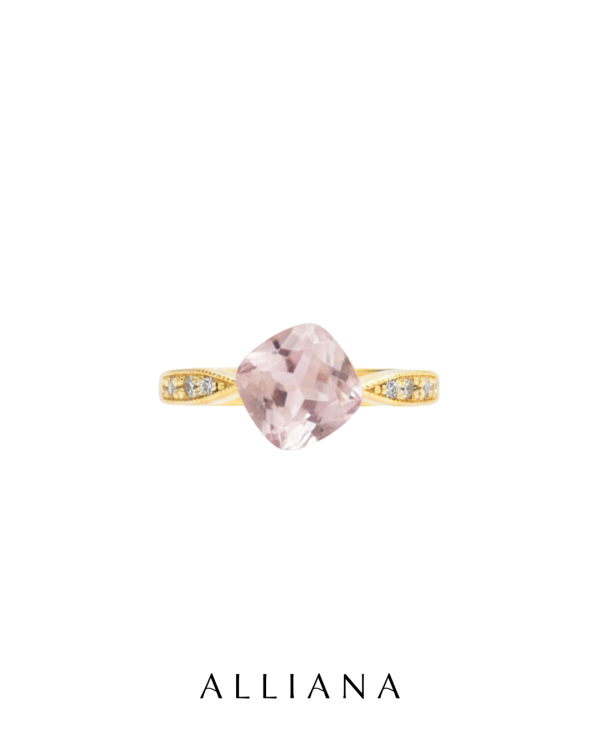 Anillo Cuarzo Rosa en Oro Amarillo 18K