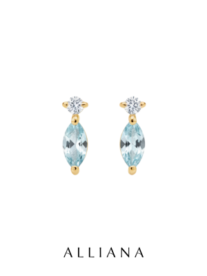 Aretes Uri en Oro Amarillo 18K con Topacios Azules y Moissanites