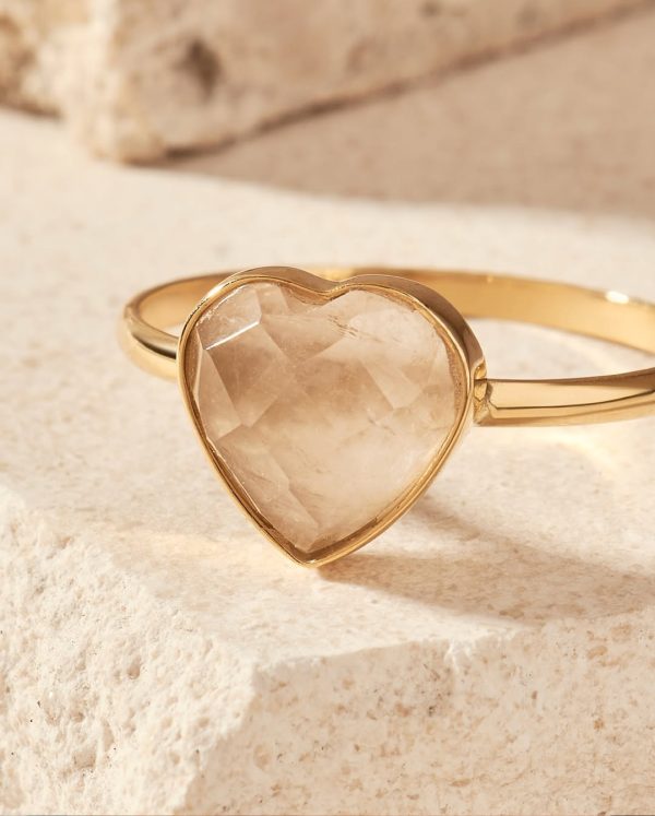 Anillo Cuarzo Rosa Corazón en Oro Amarillo 18K