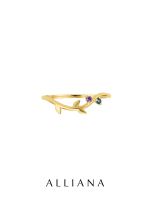 Anillo Racimo en Oro Amarillo 18K con Zafiro Azul y Amatista