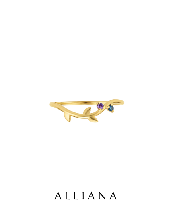 Anillo Racimo en Oro Amarillo 18K con Zafiro Azul y Amatista