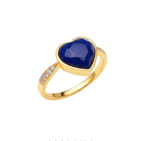 Anillo Sodalita Corazón en Oro Amarillo 18K con Moissantes