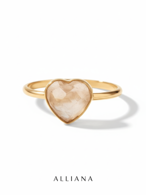 Anillo Cuarzo Rosa Corazón en Oro Amarillo 18K