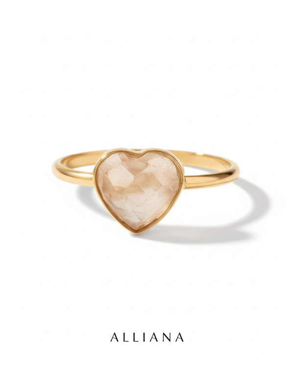Anillo Cuarzo Rosa Corazón en Oro Amarillo 18K