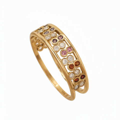 Anillo TwinSoul en Oro Amarillo 18K con Piedras Naturales y Moissanites